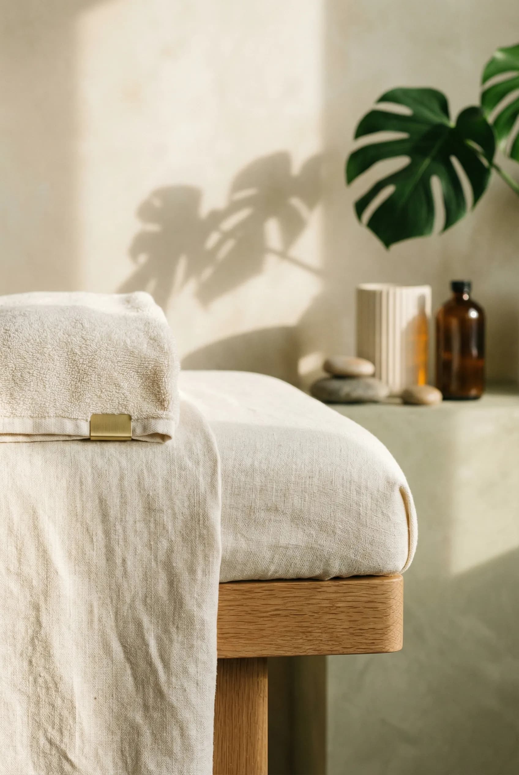 Warm wood treatment room with natural textures